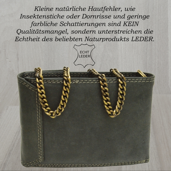 German Design Vollleder Herrenbörse Wild mit Hosenkette und Druckverschluss